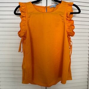 Antonio Melani Yellow Orange Ruffle Sleeve Silky Top